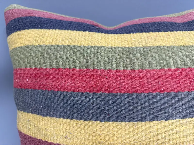 Boho Pillow, Kilim Pillow Cover, Turkish Kilim Pillow, Pattern Throw Pillow, 20x20 Yellow Pillow Sham, Pillow, Handmade Rug Seat Cushion - 5