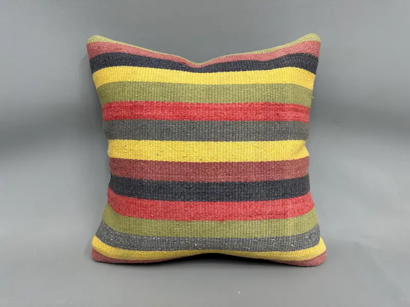Boho Pillow, Kilim Pillow Cover, Turkish Kilim Pillow, Pattern Throw Pillow, 20x20 Yellow Pillow Sham, Pillow, Handmade Rug Seat Cushion - 4