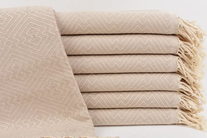 Personalized Turkish Towel Organic Cotton Beige Monogrammed, 40x67 Inches