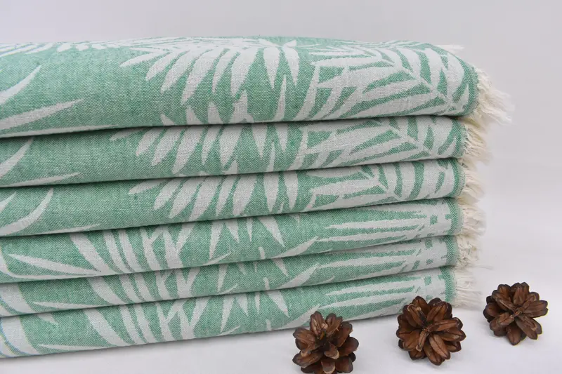 Scarf Towel Personalized Green Floral Turkish Cotton, 63x40 Inches