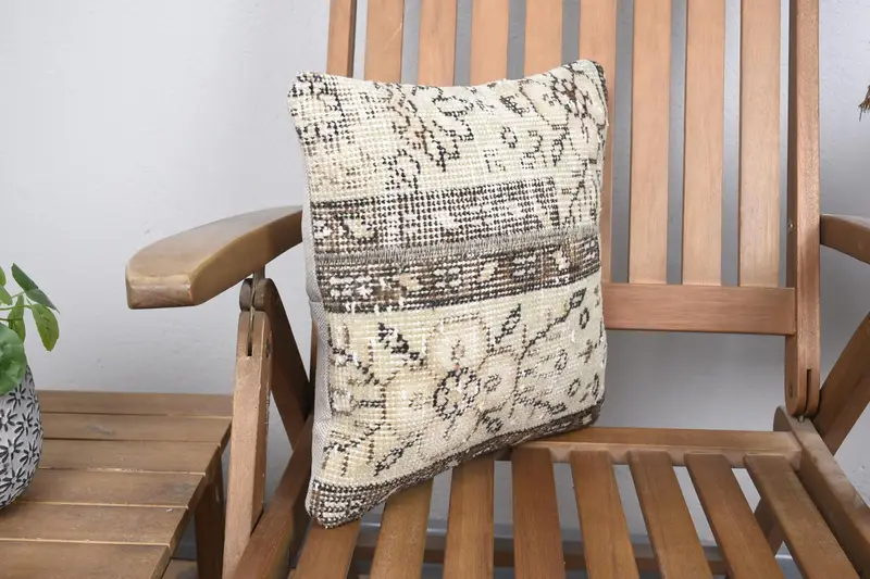 Outdoor Pillow Cover, Turkish Rugs Pillow Cover, Pillow for Sofa, Gift Pillow, 14x14 Beige Pillow Case, Cushion, Home Decor Pillow - 2