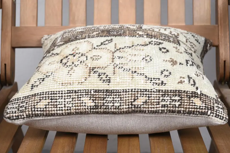 Outdoor Pillow Cover, Turkish Rugs Pillow Cover, Pillow for Sofa, Gift Pillow, 14x14 Beige Pillow Case, Cushion, Home Decor Pillow - 5