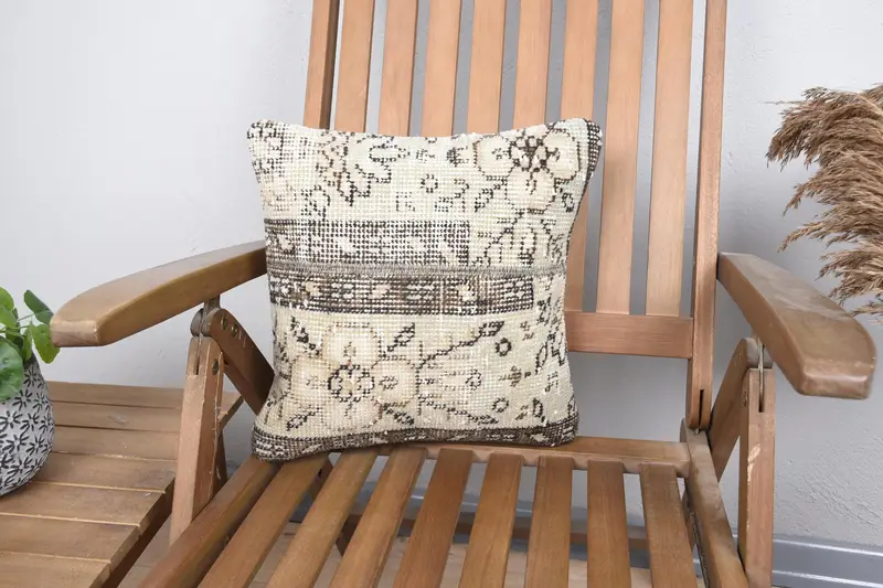Outdoor Pillow Cover, Turkish Rugs Pillow Cover, Pillow for Sofa, Gift Pillow, 14x14 Beige Pillow Case, Cushion, Home Decor Pillow - 1