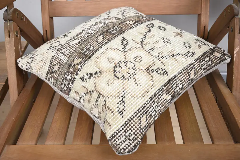Outdoor Pillow Cover, Turkish Rugs Pillow Cover, Pillow for Sofa, Gift Pillow, 14x14 Beige Pillow Case, Cushion, Home Decor Pillow - 4