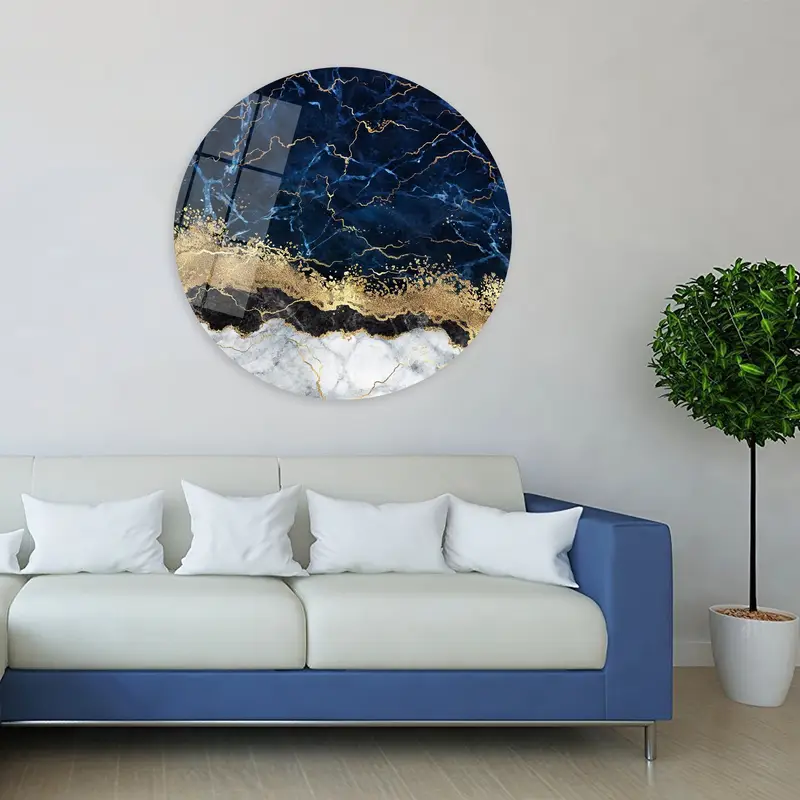 ネイビー ブルー & ゴールドの大理石のコンテンポラリー プリント キャンバス アート