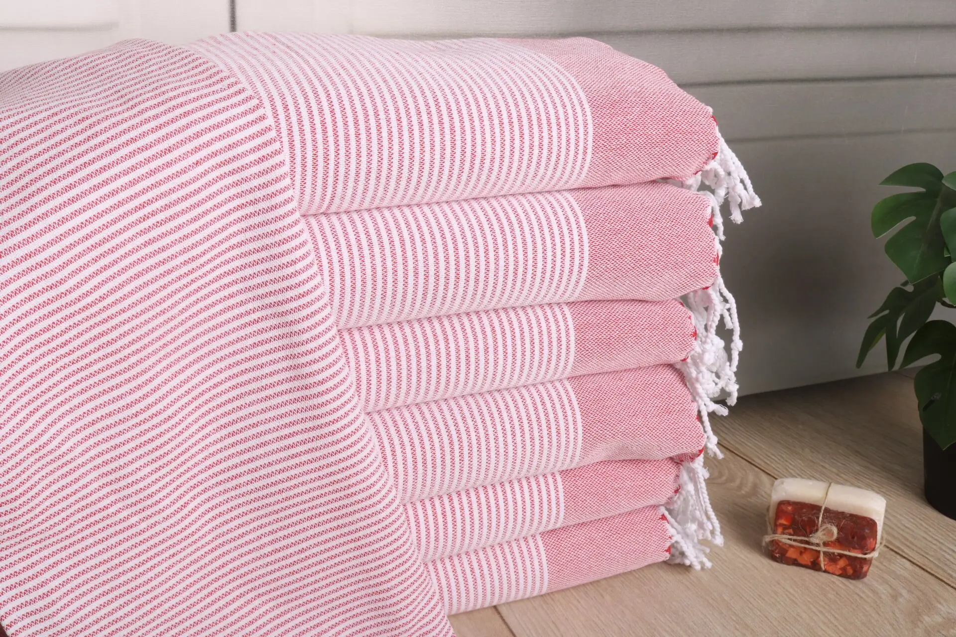Bathroom Towel Red Striped Turkish Cotton Tea Towel, 18x40 Inches - 1