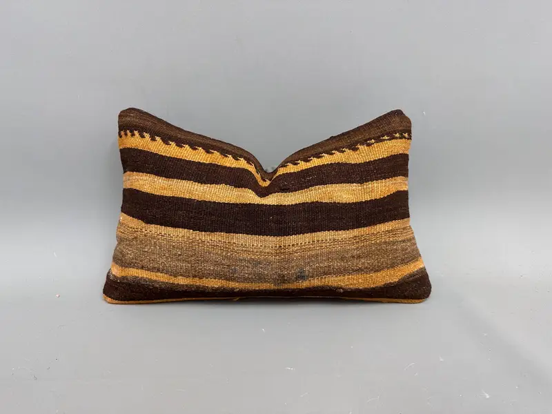 Pillow Case, Antique Pillows, 12x20 Brown Cushion Case, Natural Pillow, Custom Pillow, Turkish Kilim Pillow, Boho Pillow Sham Cover, Bed Pillow Sham - 1
