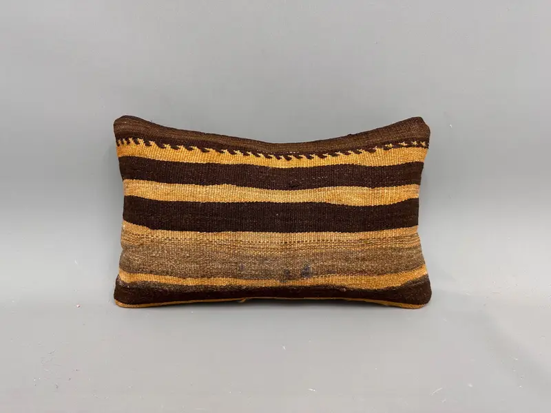Pillow Case, Antique Pillows, 12x20 Brown Cushion Case, Natural Pillow, Custom Pillow, Turkish Kilim Pillow, Boho Pillow Sham Cover, Bed Pillow Sham - 4
