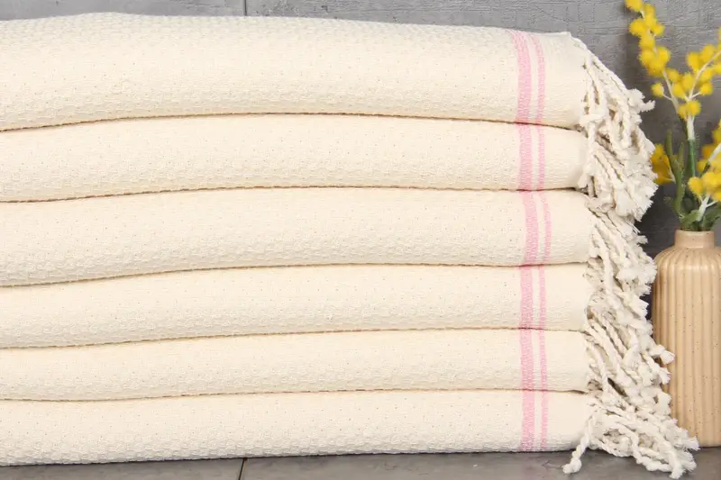 Turkish Bath Towel Pink Striped Organic Cotton, 36x67 Inches