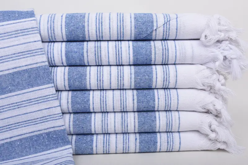 Beach Towel Monogrammed Turkish Cotton Blue Stripes, 67x32 Inches
