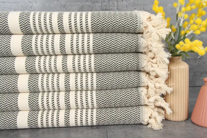 Organic Turkish Beach Towel Beige Stripes, 40x71 Inches