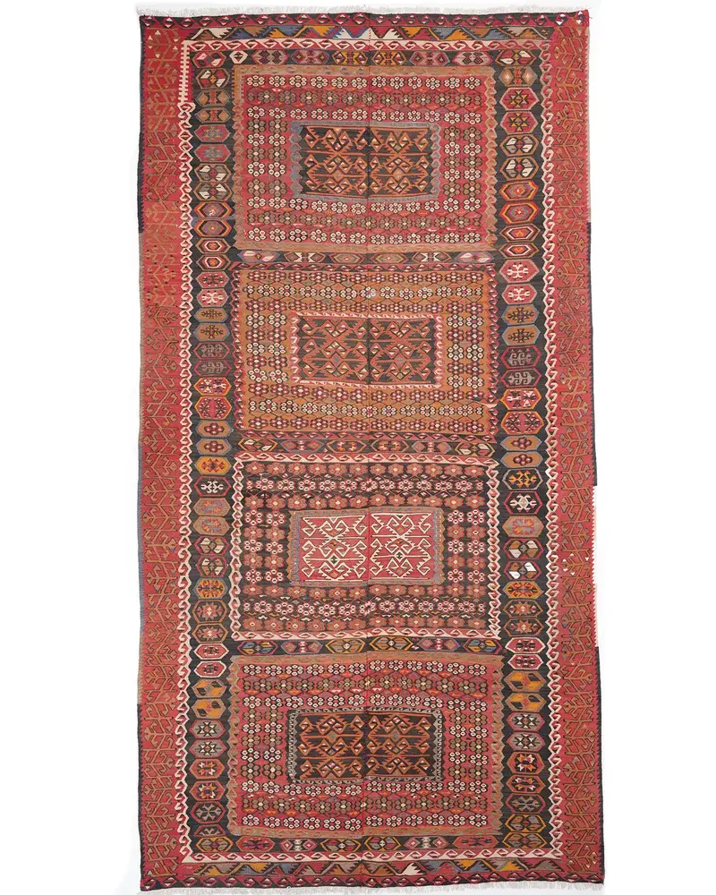 Alfombra floral roja, decoración elegante de 6,4x12,5 pies