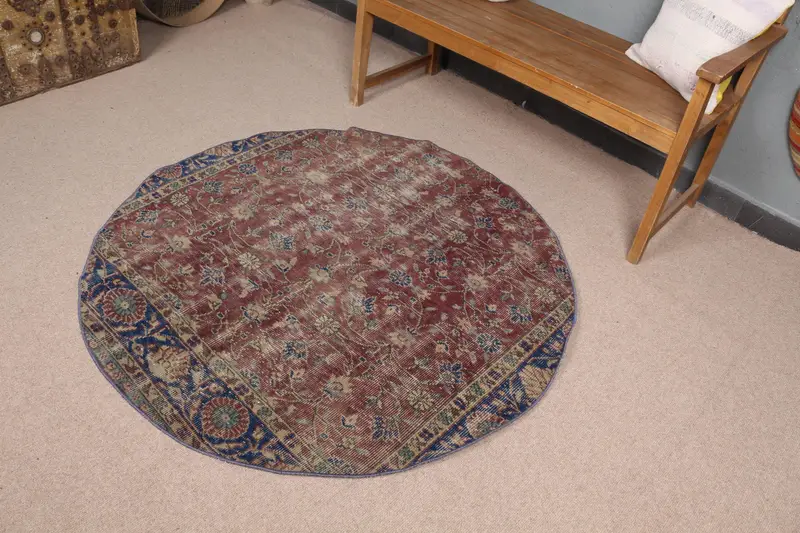 Roter und blauer geometrischer Teppich, 4,5 x 4,5 Fuß, schickes Dekor