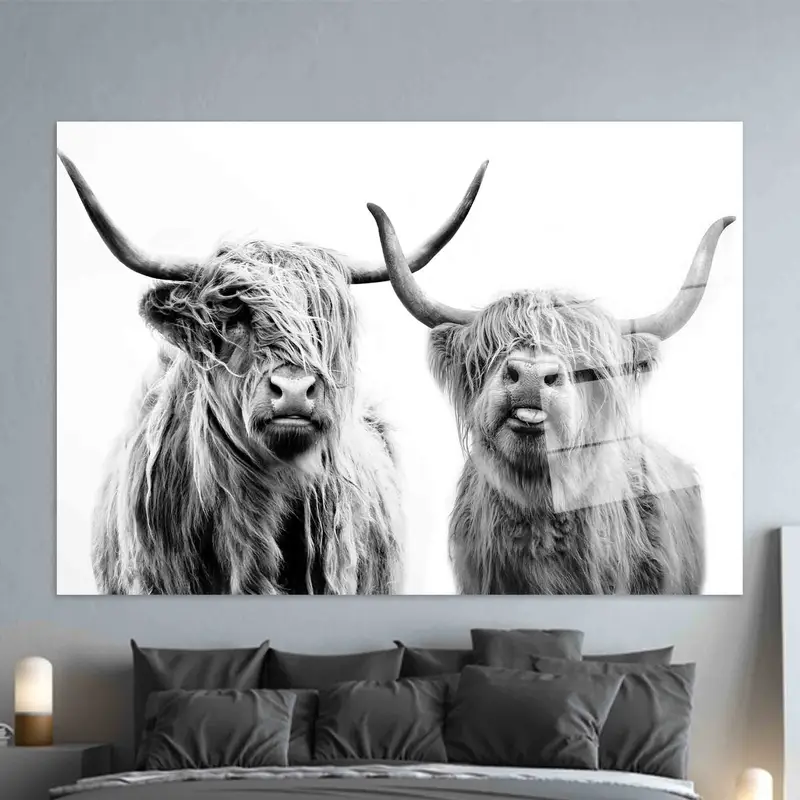 Modern Highland Scottish Cow Printed Glass - Elegant Farmhouse Decor