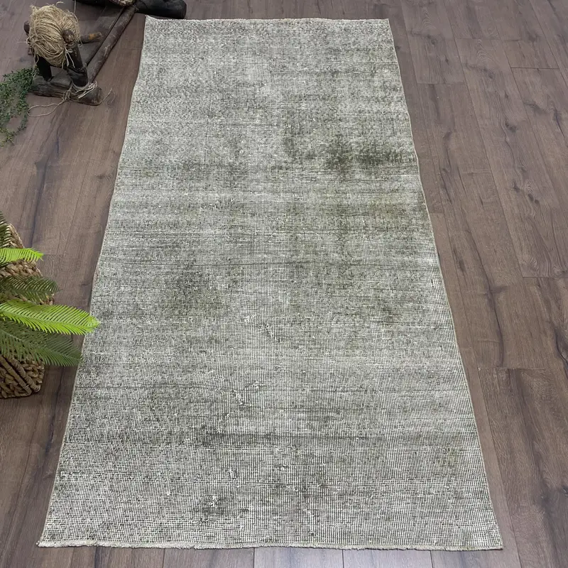 3.2x6.6 ft Rug, Vintage Turkish Accent Rug, Gray Oushak Wool Rug - 1