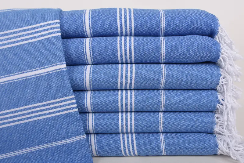 Personalized Beach Towel Handmade Turkish Cotton Blue Stripes, 70x40 Inches