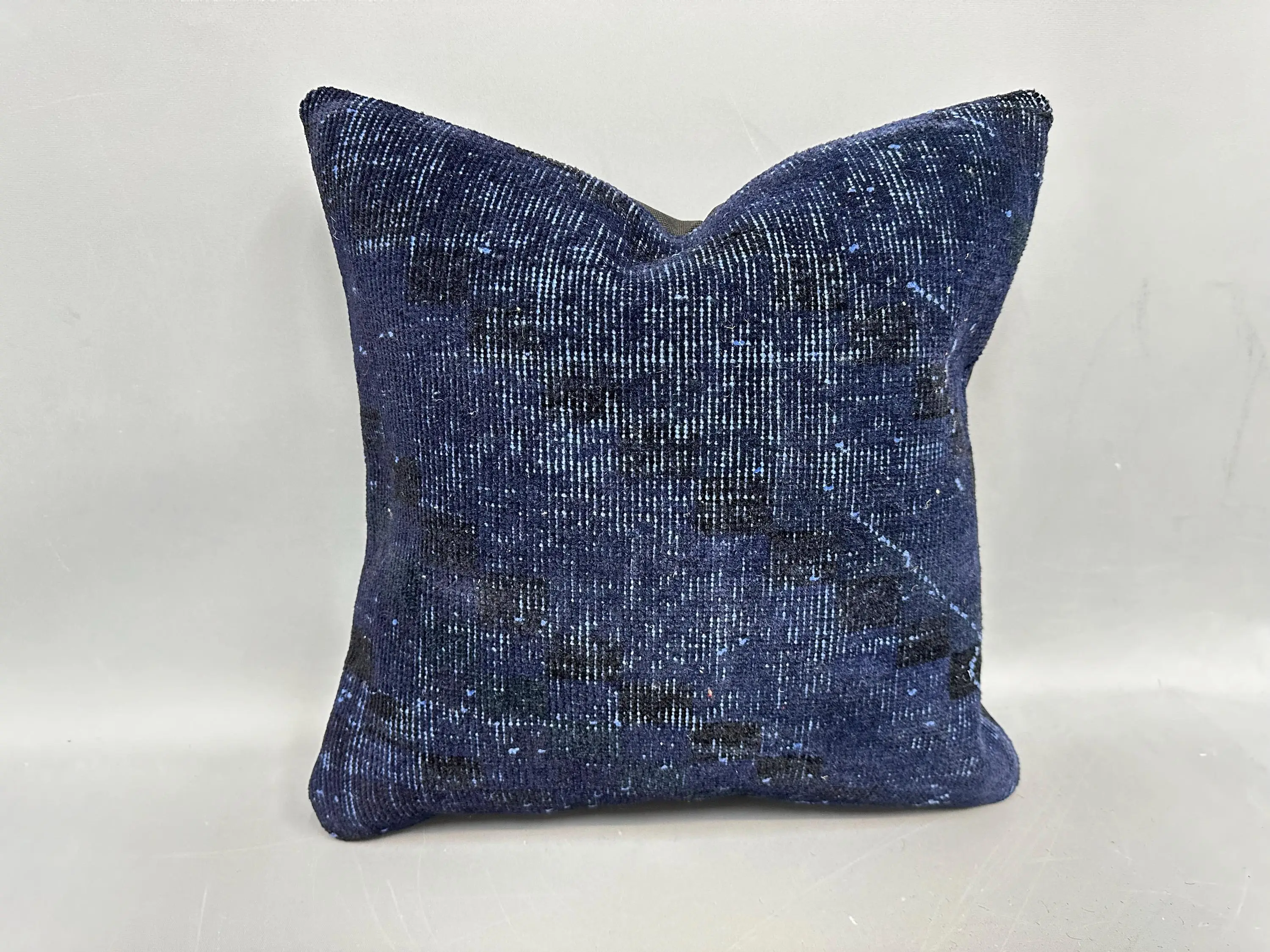 Handwoven Blue Southwestern Kilim Throw Pillow, Vintage Cushion with Zipper - 1
