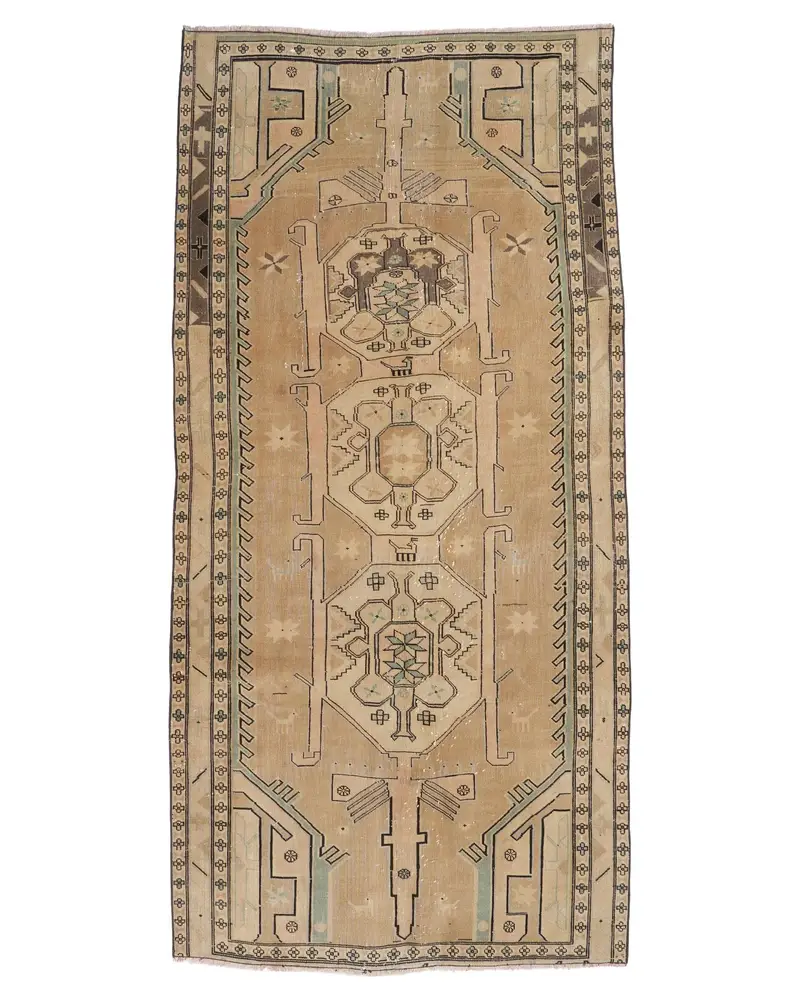 ベージュ & ブルー アニマルプリント ラグ 4.2x8.7フィート シックな装飾