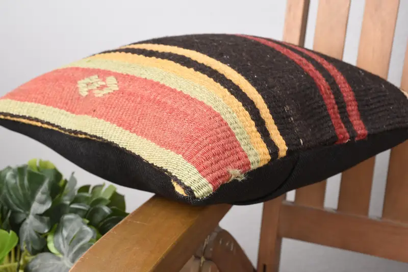 Home Decor Pillow, Ottoman Cushion, Vintage Kilim Throw Pillow, 14x14 Brown Pillow Cover, Boho Pillow Sham Cover, Pillow Sham - 6