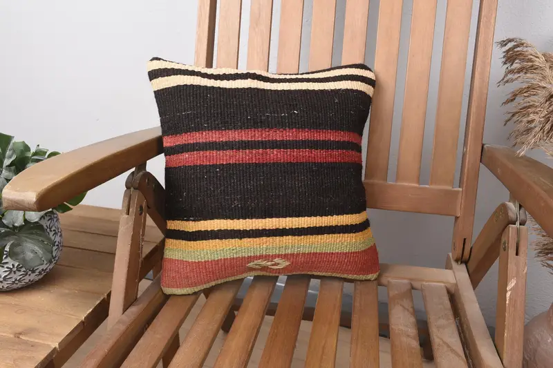 Home Decor Pillow, Ottoman Cushion, Vintage Kilim Throw Pillow, 14x14 Brown Pillow Cover, Boho Pillow Sham Cover, Pillow Sham - 1