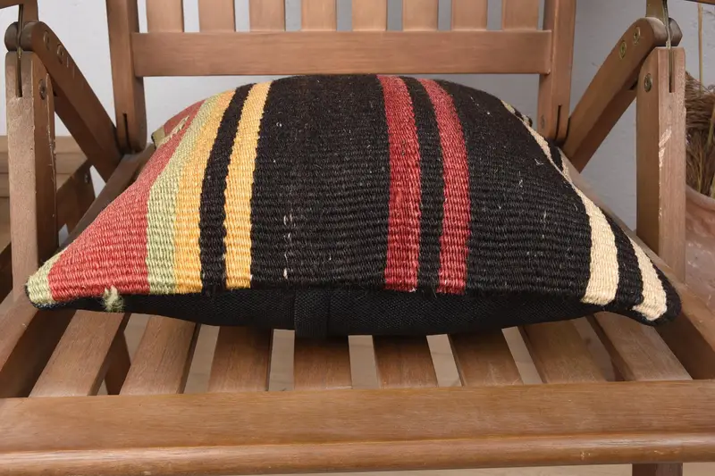 Home Decor Pillow, Ottoman Cushion, Vintage Kilim Throw Pillow, 14x14 Brown Pillow Cover, Boho Pillow Sham Cover, Pillow Sham - 5