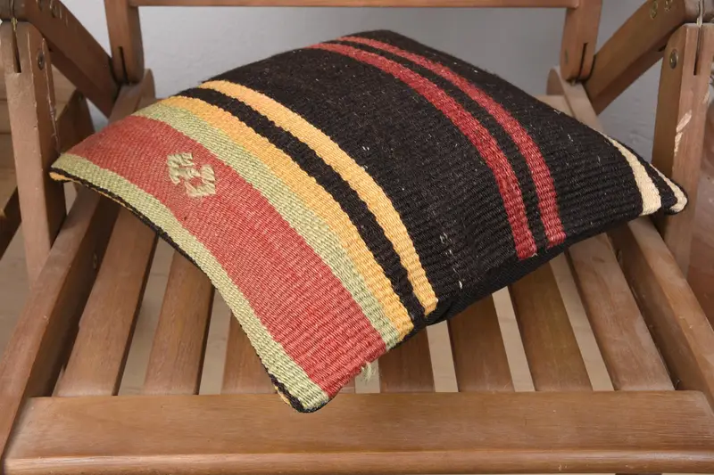 Home Decor Pillow, Ottoman Cushion, Vintage Kilim Throw Pillow, 14x14 Brown Pillow Cover, Boho Pillow Sham Cover, Pillow Sham - 4