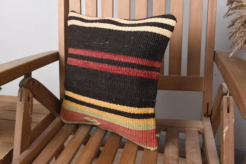 Home Decor Pillow, Ottoman Cushion, Vintage Kilim Throw Pillow, 14x14 Brown Pillow Cover, Boho Pillow Sham Cover, Pillow Sham - 3