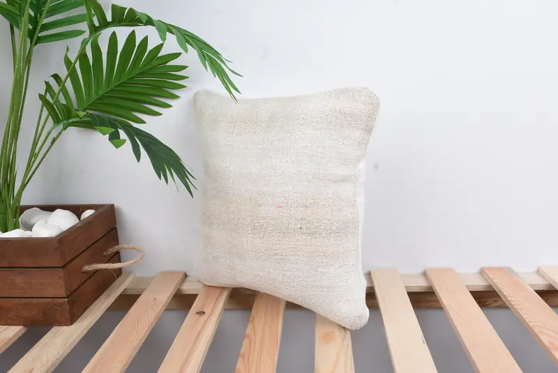 Boho Pillow, 12x12 White Cushion Cover, Kilim Pillow Cover, Pillow Case, Crochet Pattern Cushion, Art Deco Pillow, Handmade Kilim Cushion - 5