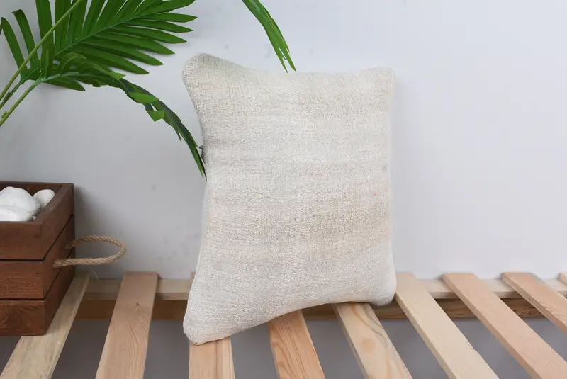 Boho Pillow, 12x12 White Cushion Cover, Kilim Pillow Cover, Pillow Case, Crochet Pattern Cushion, Art Deco Pillow, Handmade Kilim Cushion - 4