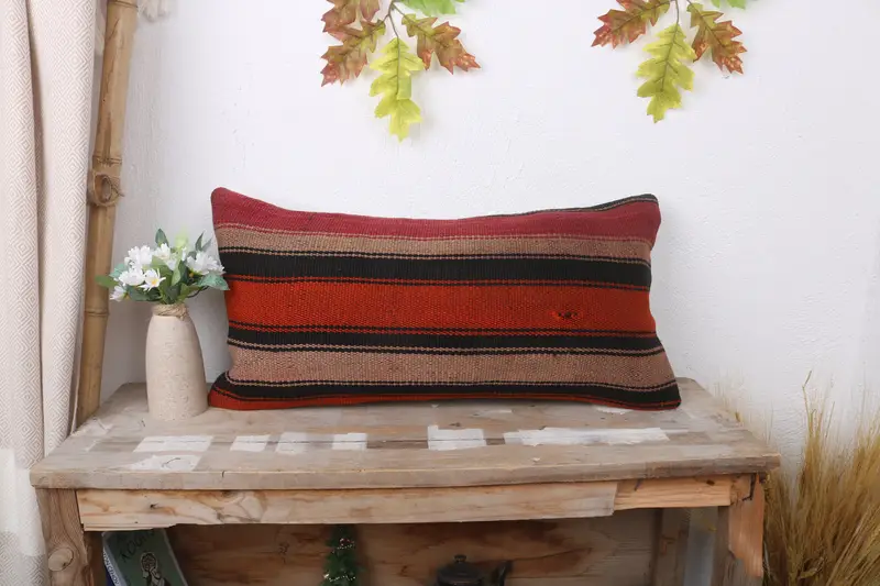 12x24 Red Cushion, Kilim Pillow Cover, Retro Pillow Cover, Vintage Kilim Throw Pillow, Pillow Sham, Vintage Pillow Cover, Handmade Kilim Cushion - 1