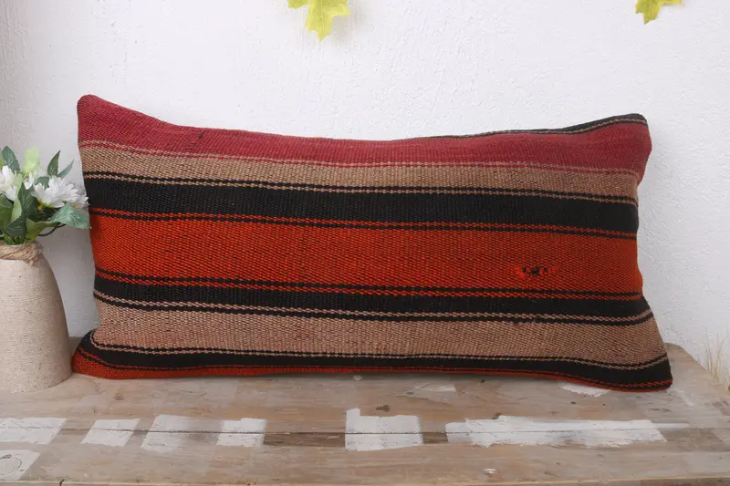 12x24 Red Cushion, Kilim Pillow Cover, Retro Pillow Cover, Vintage Kilim Throw Pillow, Pillow Sham, Vintage Pillow Cover, Handmade Kilim Cushion - 2