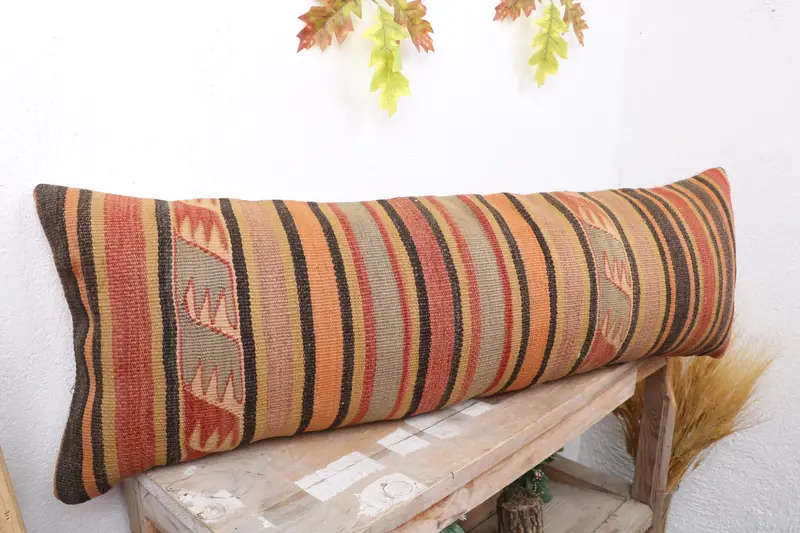 Antique Pillows, Kilim Pillow, Authentic Pillow Cover, Handmade Kilim Cushion, 12x36 Green Pillow Cover, Bench Cushion Case, Pillow - 4