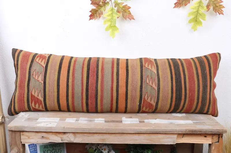 Antique Pillows, Kilim Pillow, Authentic Pillow Cover, Handmade Kilim Cushion, 12x36 Green Pillow Cover, Bench Cushion Case, Pillow - 2
