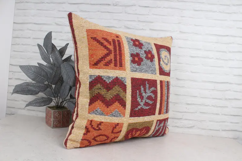 28x28 Beige Pillow Case, Office Chair Pillow Sham, Throw Kilim Pillow, Neutral Pillow Case, Boho Pillow, Cushion Cover, Kilim Pillow - 3