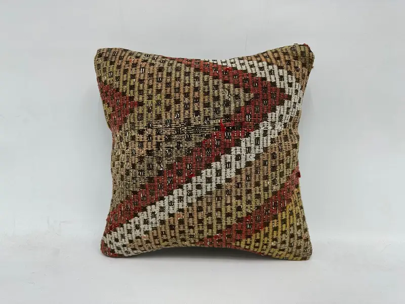 Outdoor Bolster Pillow Cover, Garden Cushion, Gift Pillow, Pillow for Couch, Cushion Case, 16x16 Red Cushion Case, Turkish Kilim Pillow - 1