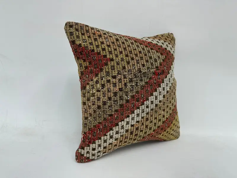 Outdoor Bolster Pillow Cover, Garden Cushion, Gift Pillow, Pillow for Couch, Cushion Case, 16x16 Red Cushion Case, Turkish Kilim Pillow - 3