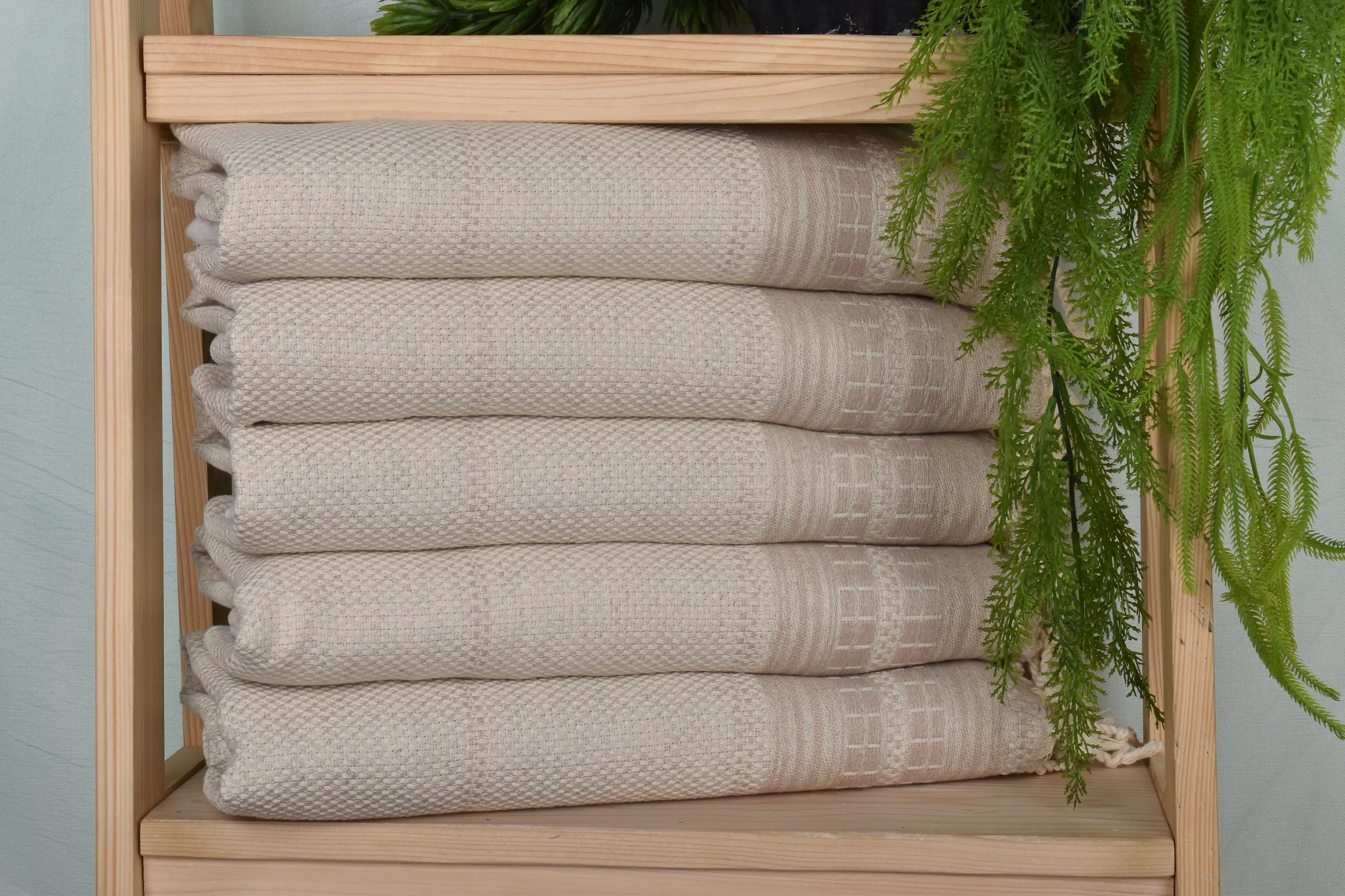 Light Beige Linen Striped Dish Towel, 20x40 Inches, Organic Cotton/Linen - 1