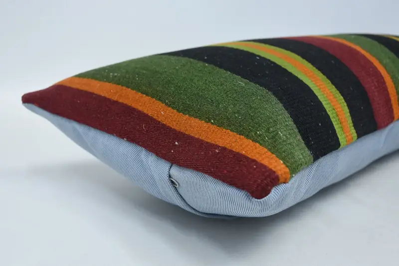 Colorful Cushion Case, 12x36 Green Pillow Cover, Pillow Cover, Handmade Kilim Cushion, Turkish Kilim Pillow, Gift Pillow, Tribal Pillow Cover - 5