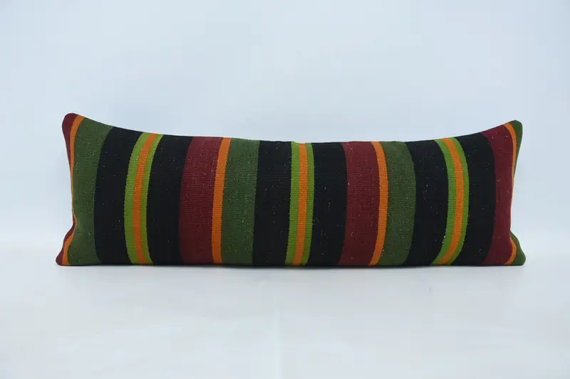 Colorful Cushion Case, 12x36 Green Pillow Cover, Pillow Cover, Handmade Kilim Cushion, Turkish Kilim Pillow, Gift Pillow, Tribal Pillow Cover - 1