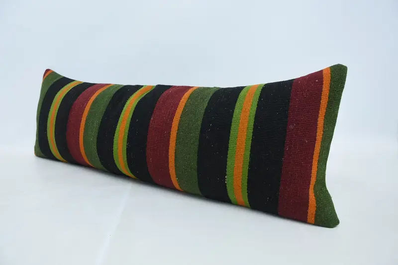 Colorful Cushion Case, 12x36 Green Pillow Cover, Pillow Cover, Handmade Kilim Cushion, Turkish Kilim Pillow, Gift Pillow, Tribal Pillow Cover - 4