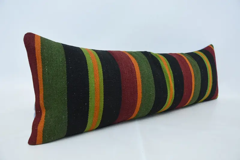 Colorful Cushion Case, 12x36 Green Pillow Cover, Pillow Cover, Handmade Kilim Cushion, Turkish Kilim Pillow, Gift Pillow, Tribal Pillow Cover - 3