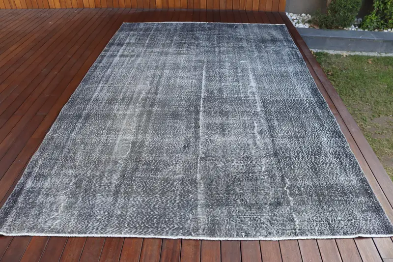 Türk 6.7x10.5 ft Halı, Vintage Büyük Boy Halı, Gri Çiçekli Halı - 1