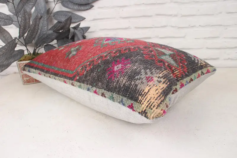 Ethnical Kilim Rug Pillow, Home Decor Pillow, 16x24 Red Cushion, Vintage Kilim Throw Pillow, Outdoor Throw Cushion Cover, Pillow - 6
