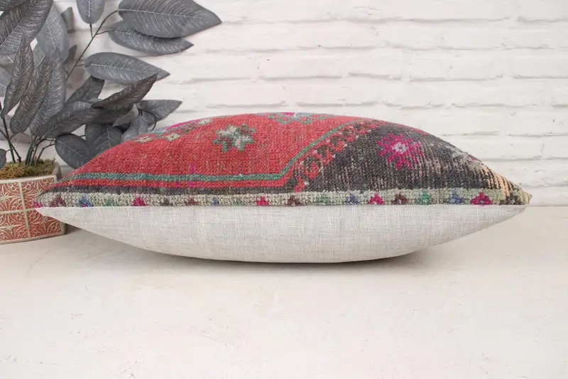Ethnical Kilim Rug Pillow, Home Decor Pillow, 16x24 Red Cushion, Vintage Kilim Throw Pillow, Outdoor Throw Cushion Cover, Pillow - 5