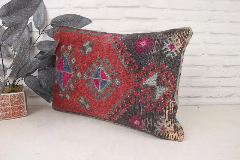 Ethnical Kilim Rug Pillow, Home Decor Pillow, 16x24 Red Cushion, Vintage Kilim Throw Pillow, Outdoor Throw Cushion Cover, Pillow - 4