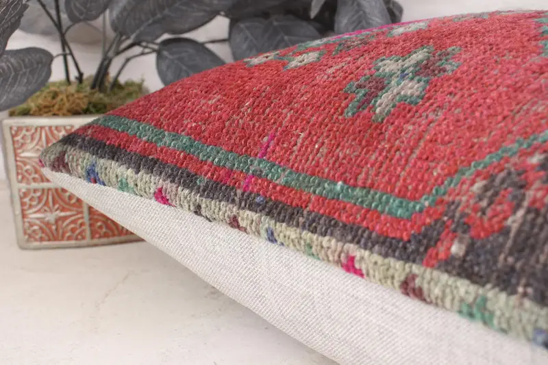 Ethnical Kilim Rug Pillow, Home Decor Pillow, 16x24 Red Cushion, Vintage Kilim Throw Pillow, Outdoor Throw Cushion Cover, Pillow - 7
