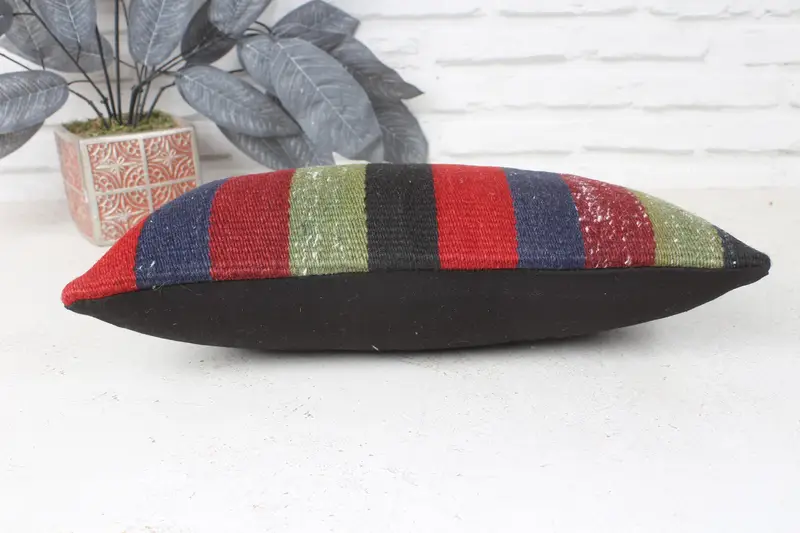 Bench Pillow Cover, Boho Pillow, Home Decor Pillow, Vintage Kilim Throw Pillow, Cushion, Knitted Pillow Case, 8x16 Red Pillow Sham - 5