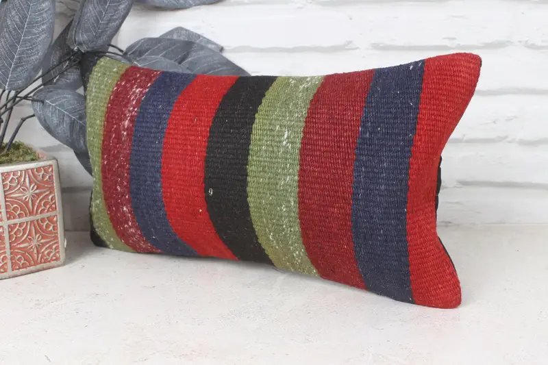 Bench Pillow Cover, Boho Pillow, Home Decor Pillow, Vintage Kilim Throw Pillow, Cushion, Knitted Pillow Case, 8x16 Red Pillow Sham - 3
