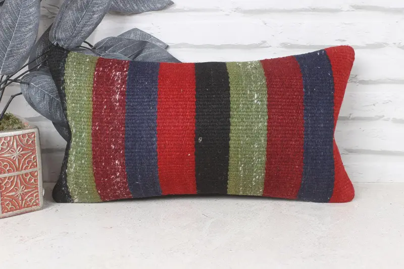 Bench Pillow Cover, Boho Pillow, Home Decor Pillow, Vintage Kilim Throw Pillow, Cushion, Knitted Pillow Case, 8x16 Red Pillow Sham - 1