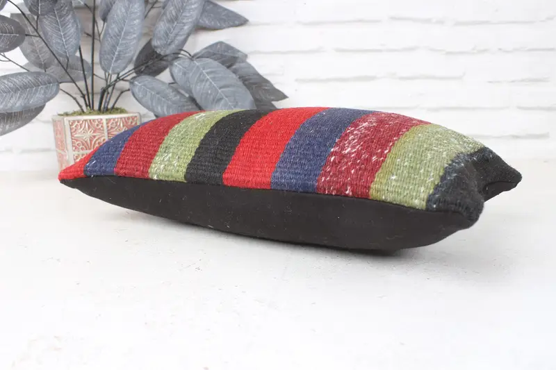Bench Pillow Cover, Boho Pillow, Home Decor Pillow, Vintage Kilim Throw Pillow, Cushion, Knitted Pillow Case, 8x16 Red Pillow Sham - 6